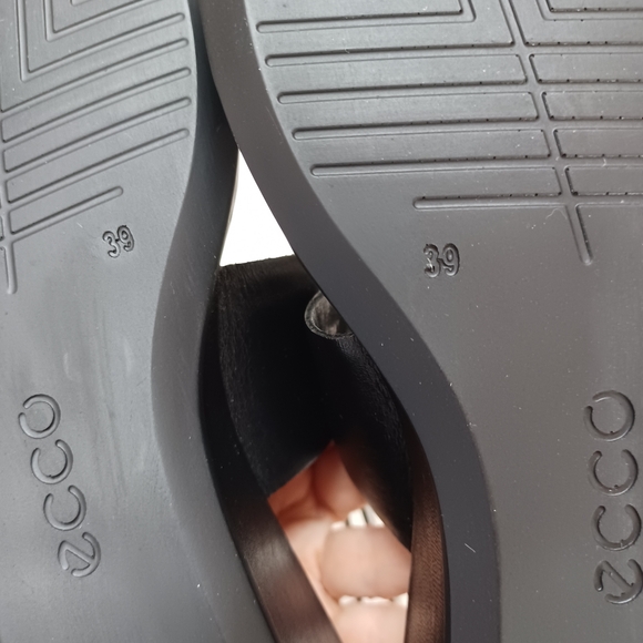 Ecco Wedge Sandals Black Leather Open Toe Ankle Strap Heels Shape 35 Womens 8 - Picture 13 of 16